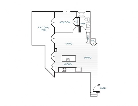 Floor plan for 1 bed, 1 bath, 914 sqft